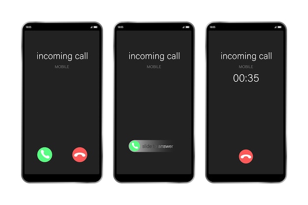 Mockup incoming call smartphone interface vector template Flat UI UX for application New Call screen template Web app display template