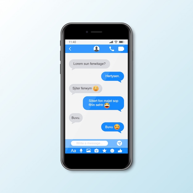 mockup with smartphone with messenger window for social media
