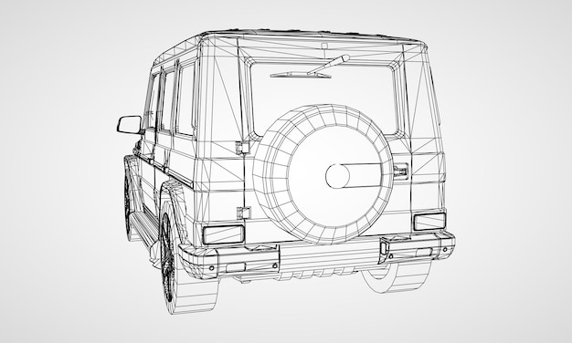 model of premium frame suv with a classic design. vector illustration of a black polygon triangular grid on a gray background.