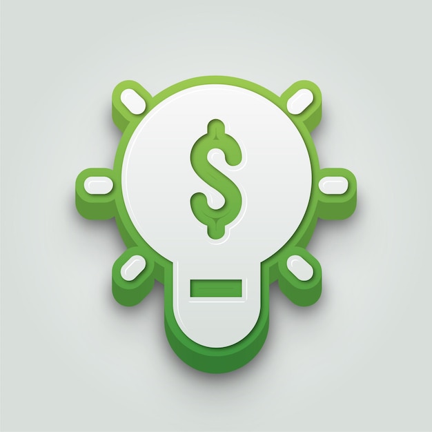 modern 3d green and white money idea bulb icon with editable background