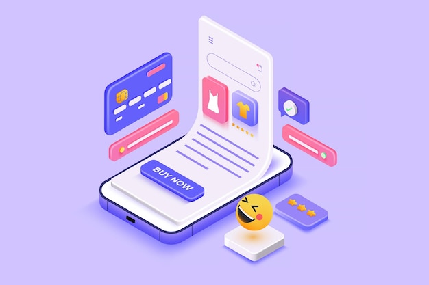 Modern 3d isometric illustration of Mcommerce