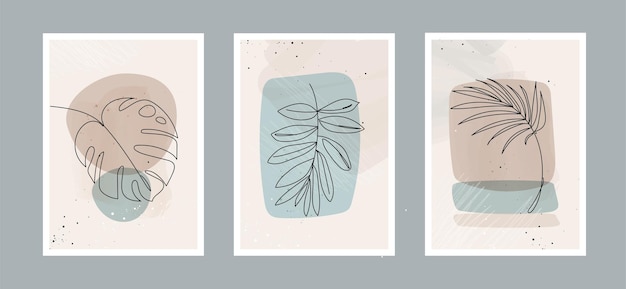 Modern abstract line leaves in lines and arts background with different shapes for wall decoration