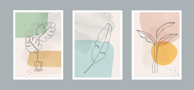 modern abstract line leaves in lines and arts background with different shapes for wall decoration