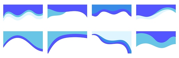 Modern abstract wave header designs in shades of blue with dynamic flow