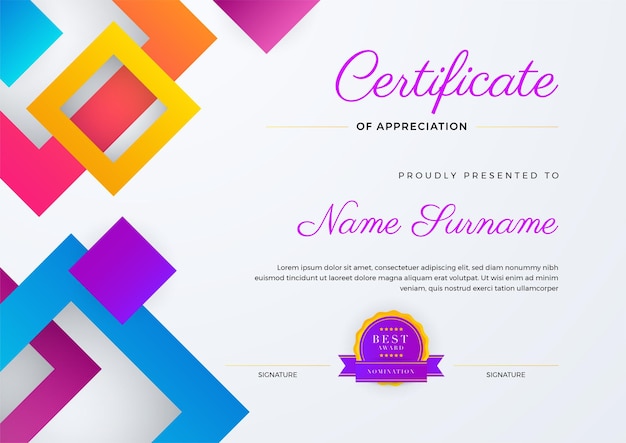modern abstract with colorful element certificate design template can be used for business card diploma invitation award achievement degree medal sport event and appreciation