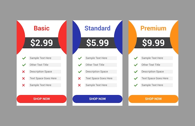 Modern and simple website pricing table template for your business