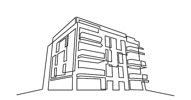 Modern architecture building continuous line drawing of commercial building house Single line