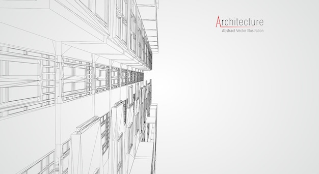 Modern architecture wireframe. Concept of urban wireframe. Wireframe building illustration of architecture CAD drawing.