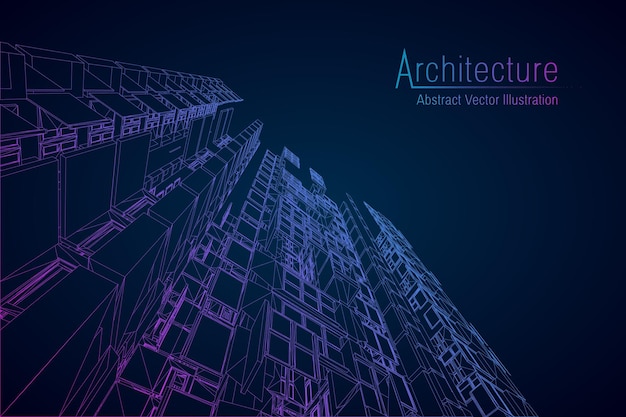 modern architecture wireframe. concept of urban wireframe. wireframe building illustration of architecture cad drawing.