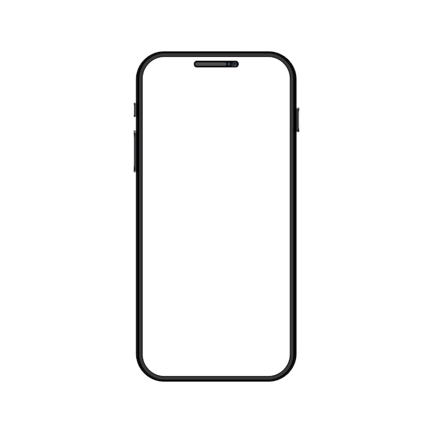 Modern black smartphone mockup with blank screen on white background