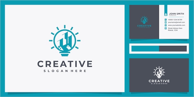 Modern Bulb real estate building logo designs concept with business card