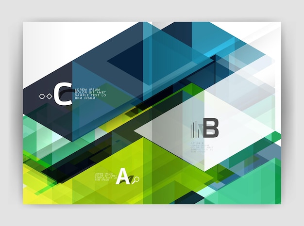 Modern business brochure or leaflet A4 cover template Abstract background with color triangles annual report print backdrop Vector design for workflow layout diagram number options or web design