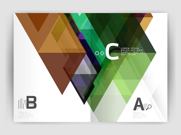 Modern business brochure or leaflet A4 cover template Abstract background with color triangles annual report print backdrop Vector design for workflow layout diagram number options or web design