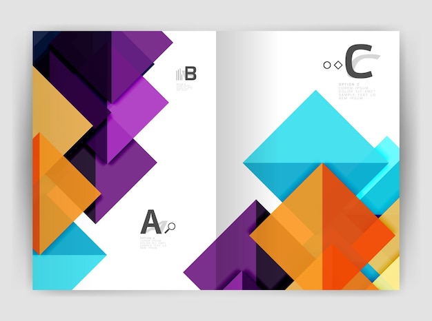 Modern business brochure or leaflet A4 cover template Abstract background with color triangles annual report print backdrop Vector design for workflow layout diagram number options or web design