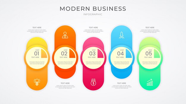 Modern business infographic process with vibrant color and include icon
