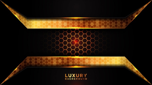 modern dark and gold overlap luxury background. abstract dark gray hexagon pattern.
