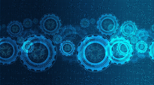 Modern Digital Gears wheel and Cock on Technology Background