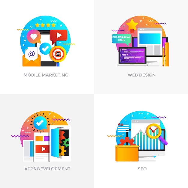 Modern flat color designed concepts icons for Mobile Marketing