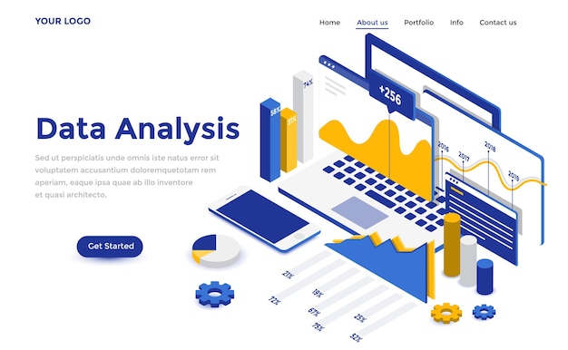 Modern flat design isometric concept of Data Analysis for website and mobile website. Landing page template. Easy to edit and customize. Vector illustration
