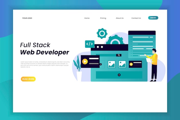 Modern flat web development landing page