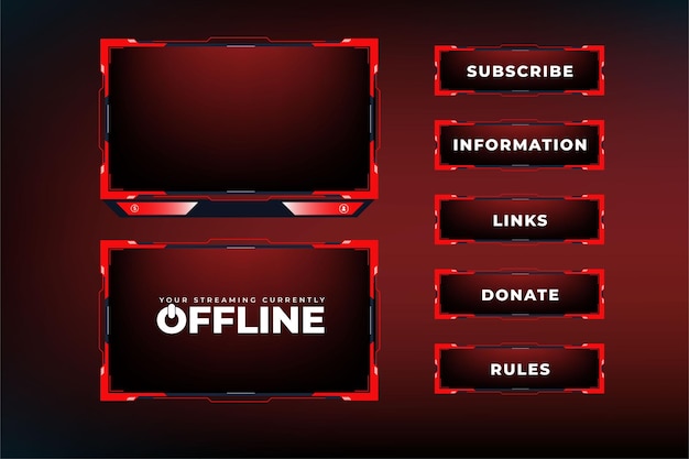 modern gaming overlay and screen panel vector design with red color live streaming overlay design on a dark background broadcast gaming border design with buttons abstract gaming screen interface