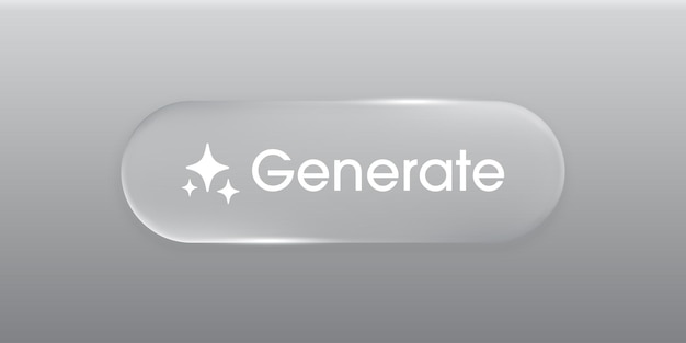 Modern generative AI button Liquid glass button with generate symbol Artificial intelligence User interface element for ui ux design Transparent frames and buttons Vector illustration
