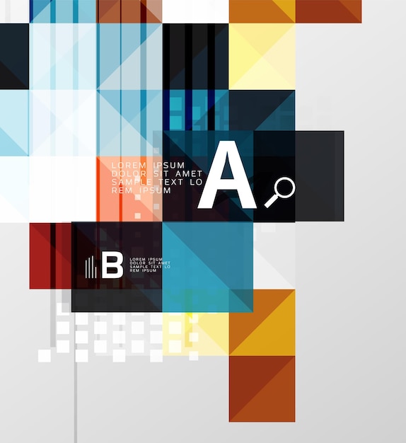 Modern geometrical abstract background squares with infographics sample text