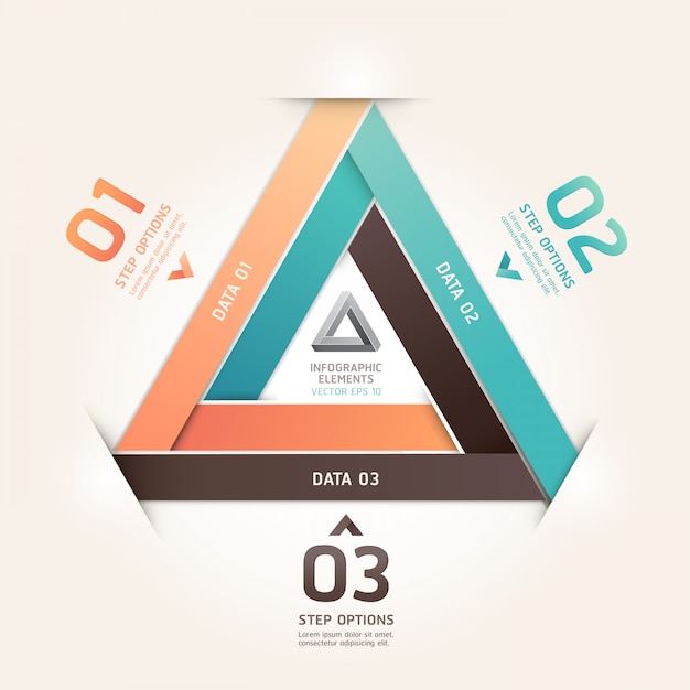 Modern infinite triangle origami style number options. workflow layout, diagram, step options, web design, infographics.