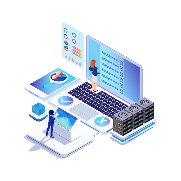 Modern Isometric Online survey concept with character