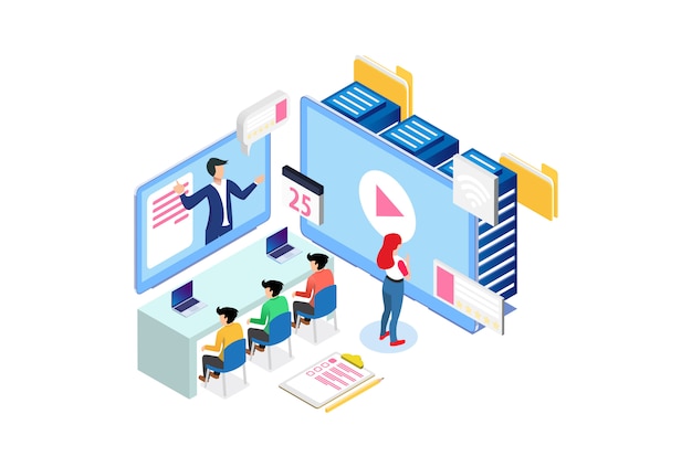Modern Isometric Smart E-Study Technology Illustration
