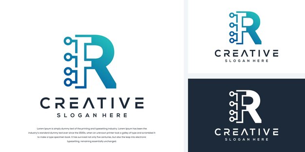 modern letter r with technology logo design