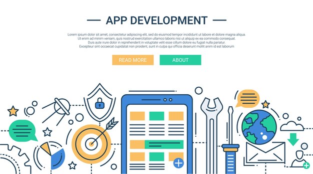 modern line flat design app development composition