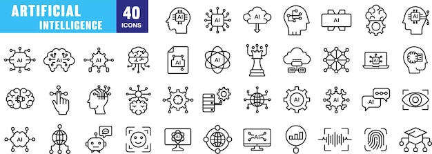 Modern Line Icons Representing Artificial Intelligence and Innovation