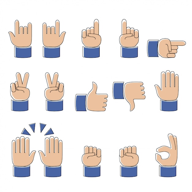 modern line work set of hands icons and symbols, emoji, vector illustration
