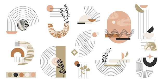 modern mid century elements vector illustrations set aesthetic contemporary art with organic shapes