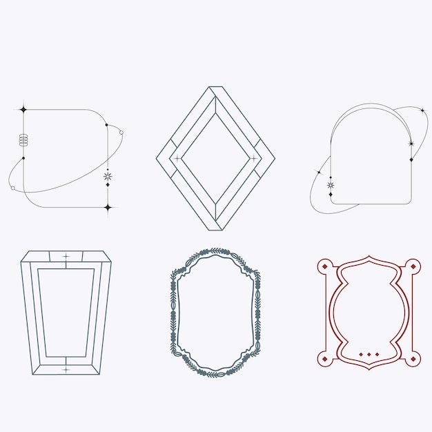 modern minimalist aesthetic line elements set with trendy linear frames with stars arch frames geo