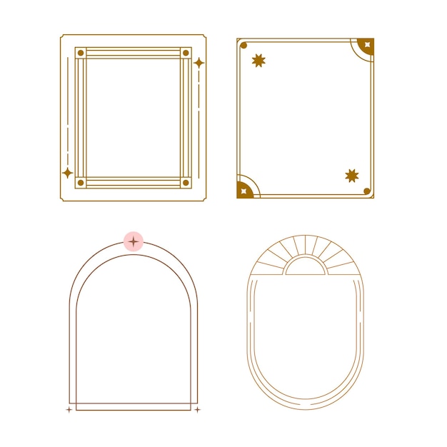 Modern minimalist aesthetic line elements trendy linear frames with stars geometric forms Arch fr