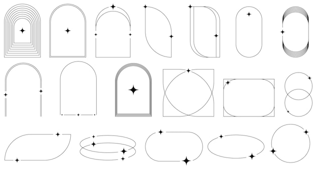 Modern minimalist aesthetic linear frames Retro stars starburst icons and minimalist frames and borders with twinkle star Vector trendy icons and symbol EPS 10