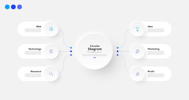 Modern minimalist elegant clean circular 6 steps editable diagram infographic design template vector