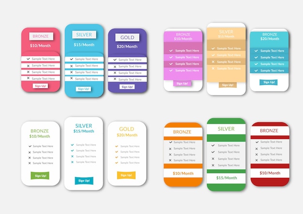 Modern pricing table colorful price list vector design template