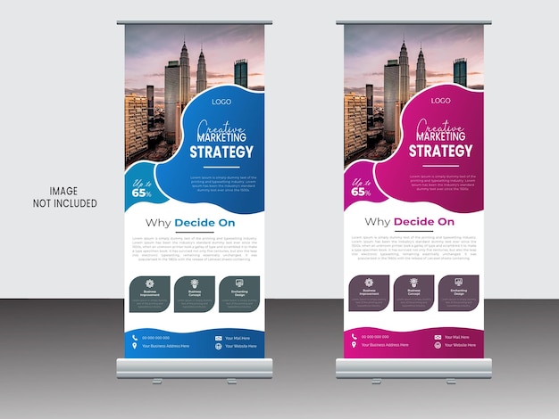 Modern roll up banner vector design with image place