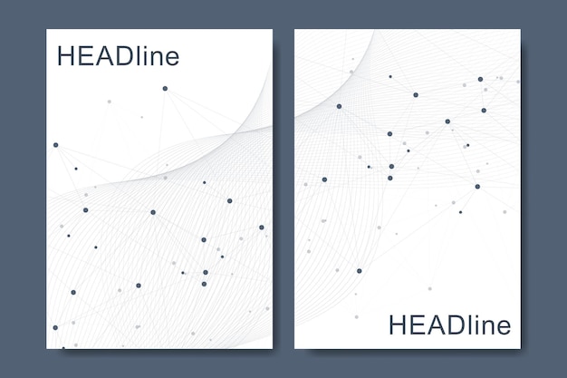 Modern vector templates for brochure, cover, banner, flyer, annual report, leaflet. Abstract art composition with connecting lines and dots. Wave flow. Digital technology, science or medical concept