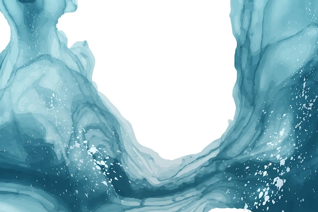 Modern watercolor background with abstract blue ink waves and silver splashes