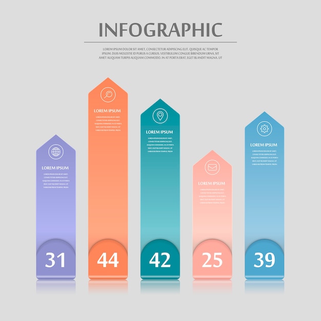 Moderni infografiikkamuotoilu värikkäillä etikettielementeillä