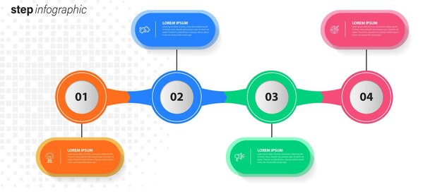 Moderni laatikkomallinen infografiikka 4 vaiheella Liiketoiminnan ympyrämalli, jossa on vaihtoehtoja esitteelle