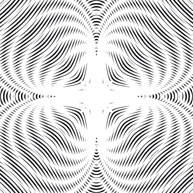 Moire pattern, op art background. Hypnotic backdrop with geometric black lines. Abstract vector tiling.