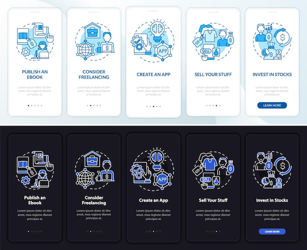 Money making ways onboarding mobile app page screen