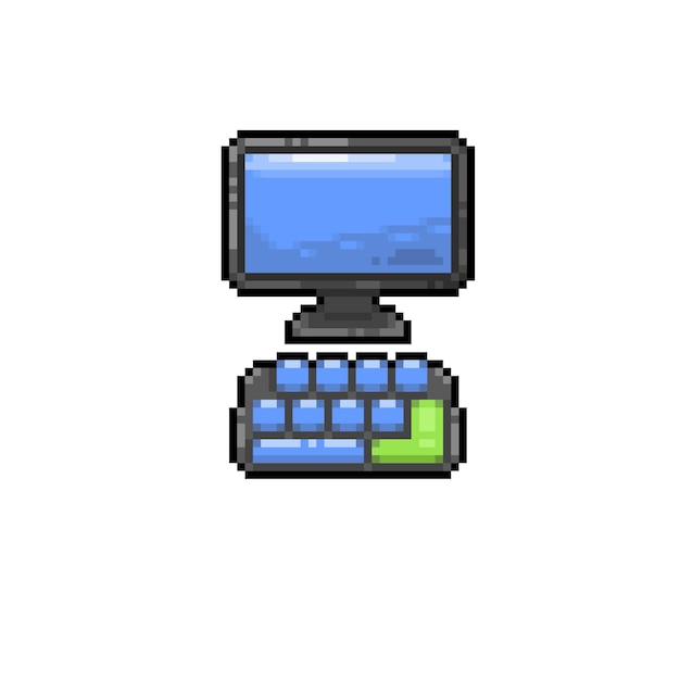 monitor with keyboard in pixel art style