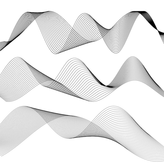 Moniväristen viivojen aalto. Abstraktit aaltoilevat raidat valkoisella taustalla, eristettynä. Luovaa viivataidetta. Vektori-kuvitus EPS 10. Blend Tool -työkalulla luotuja designelementtejä. Kaareva sileä nauha