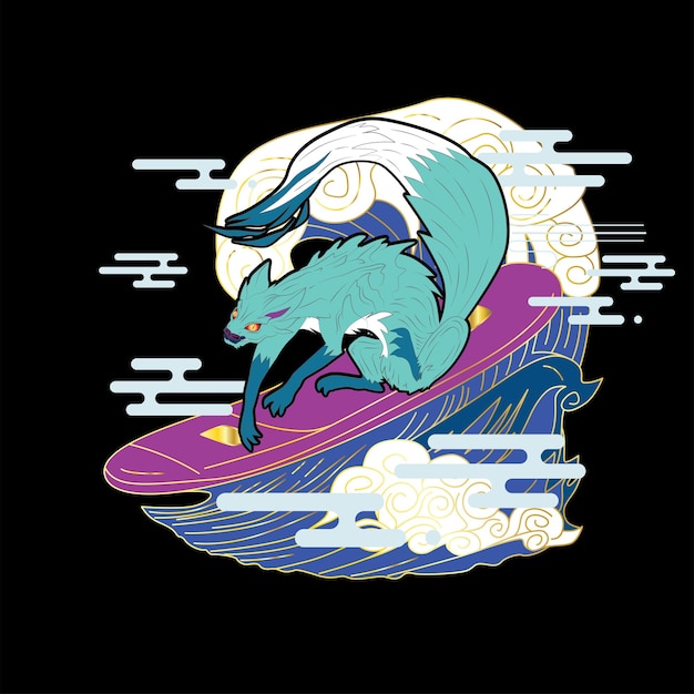 monster cat illustration with japanese style for kaijune event notebook logo